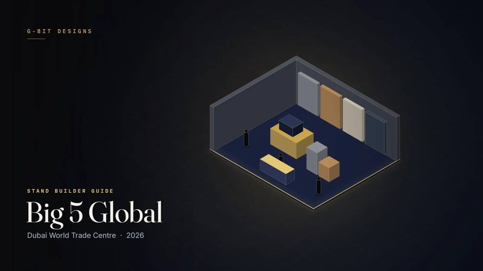 Illustration of a construction exhibition stand with material walls and heavy samples for Big 5 Global
